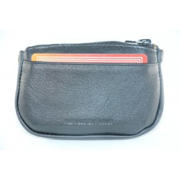 LE CAÏMAN - Porte-monnaie zippé en cuir aspect lisse avec 2 emplacements cartes