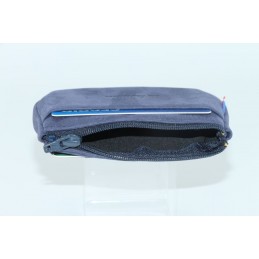 LE CAÏMAN - Porte-monnaie zippé en cuir aspect nubuck avec 2 emplacements cartes