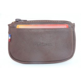 LE CAÏMAN - Porte-monnaie zippé en cuir gras authentique avec 2 emplacements cartes