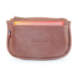 LE CAÏMAN - Porte-monnaie zippé en cuir gras authentique avec 2 emplacements cartes