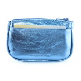 LE CAÏMAN - Porte-monnaie zippé en cuir métallisé avec 2 emplacements cartes