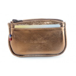 LE CAÏMAN - Porte-monnaie zippé en cuir métallisé avec 2 emplacements cartes