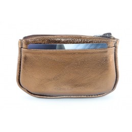 LE CAÏMAN - Porte-monnaie zippé en cuir métallisé avec 2 emplacements cartes