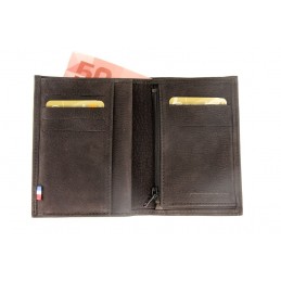 LE CAÏMAN - Portefeuille 3 volets en cuir aspect nubuck
