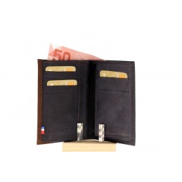 LE CAÏMAN - Portefeuille 3 volets en cuir aspect nubuck